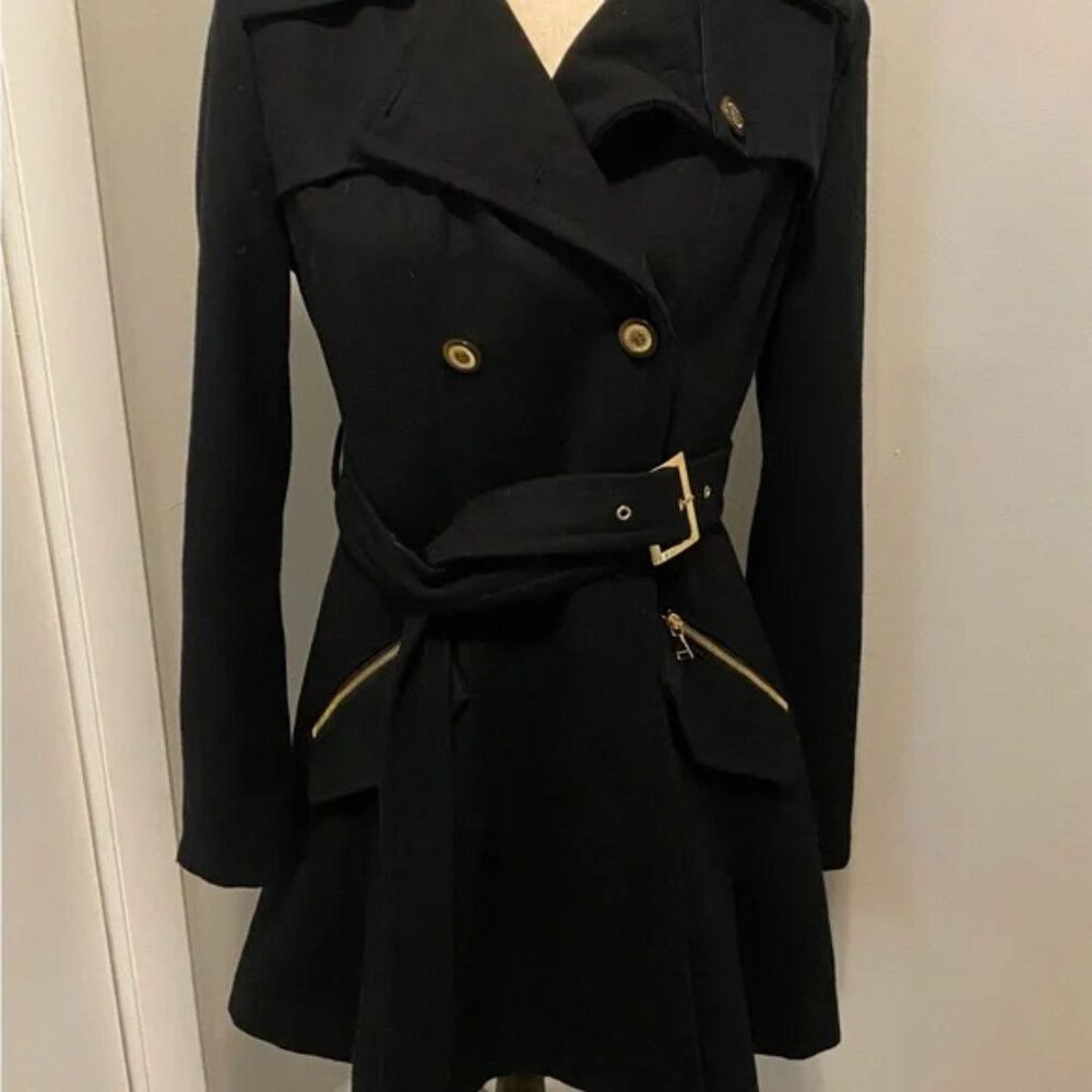 Express Black Double Breasted Belted Pea Coat